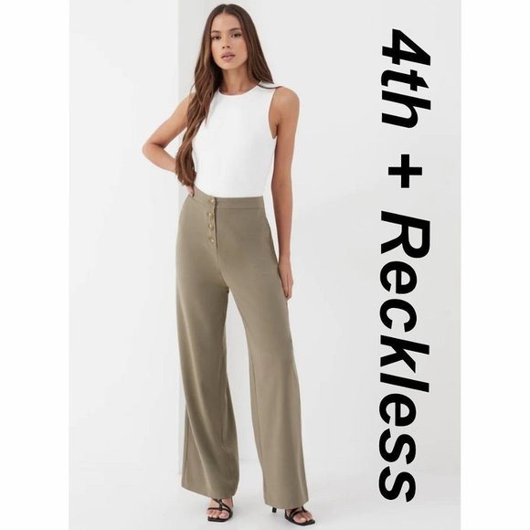 4th + Reckless Nile Button Detail Wide Leg Trouser - Picture 1 of 7